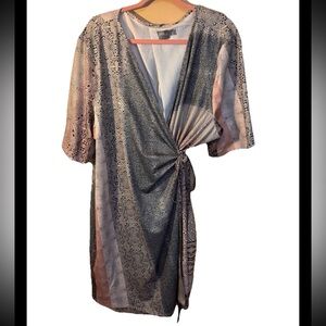 ASOS, Kimono Animal Print Wrap Tie Around Dress, Size 26, Multicolored MIDI
